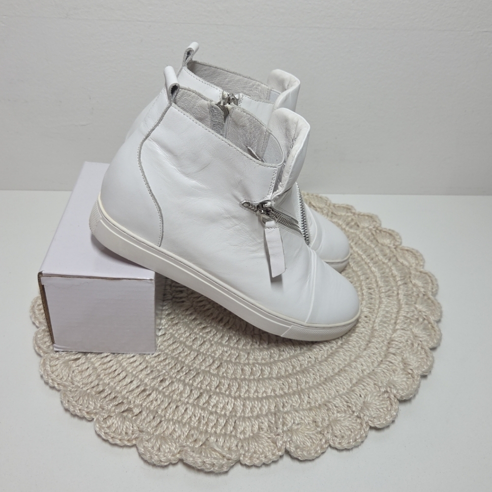 NEW ALL BLACK HI TOP & ZIP WHITE FASHION SNEAKERS sz 37 STREETWEAR ATHLEISURE - Picture 5 of 15